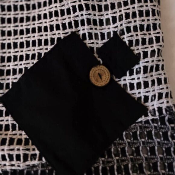 Onque Casual Womens Knit Open Weave Layered Short Sleeve Top Black White Small - Picture 6 of 12